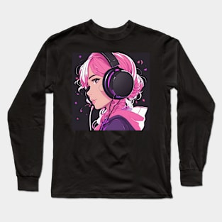 anime girl with headphones Long Sleeve T-Shirt